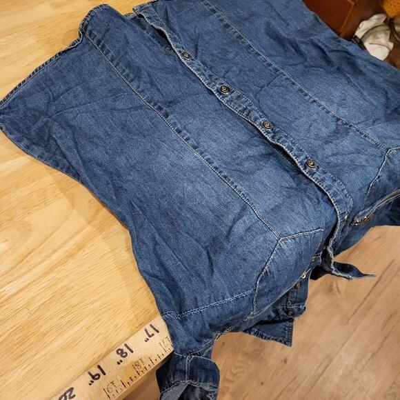 y2k Denim Cest Toi Denim Button Front Cap Sleeve Collared Top Zip Pocket - Picture 7 of 9